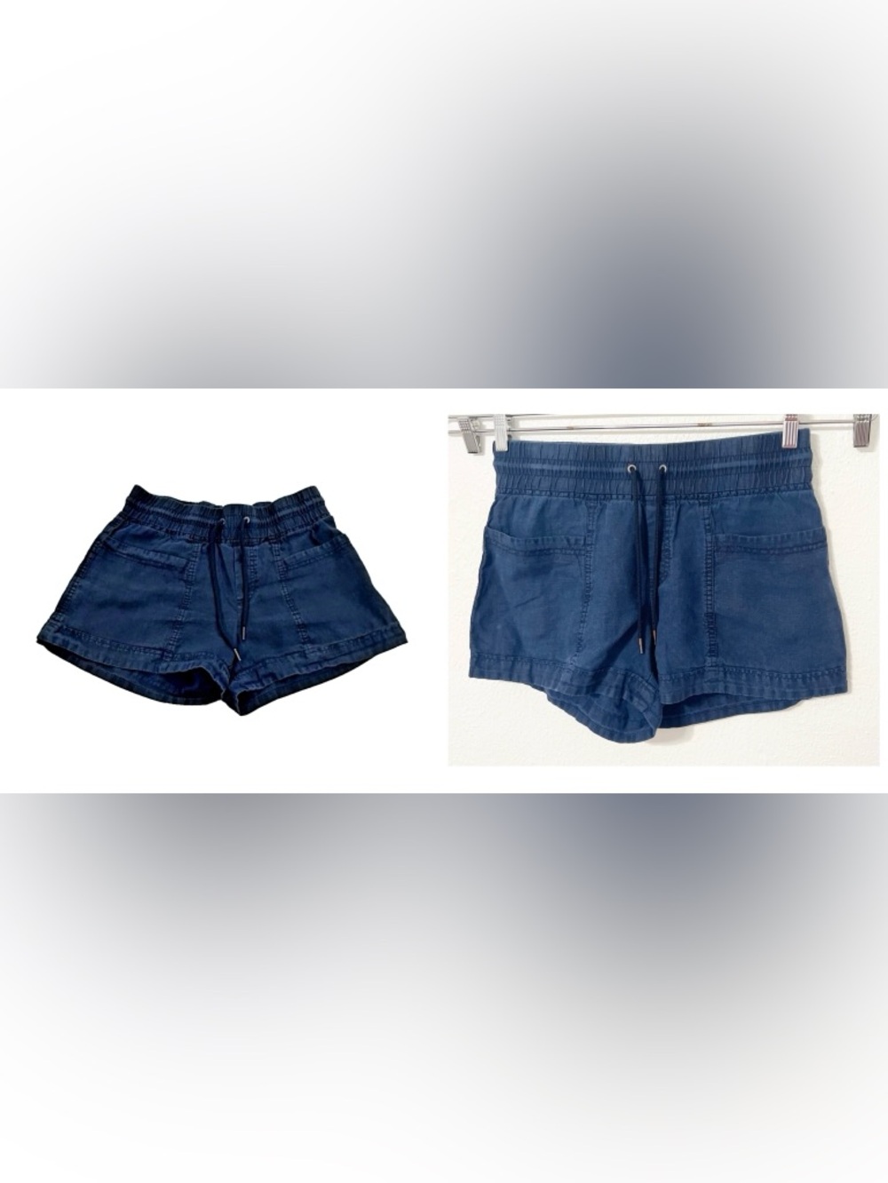 Athleta Cabo 💯 Linen Navy Blue Pull-On Shorts Lightweight Weekend Travel